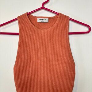 Aritzia Babaton Coral Sculpt Knit Ribbed Racer High Neck Crop Top in Small